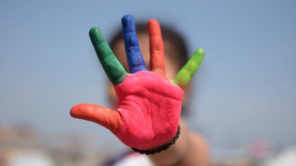 colorful, five fingers, kid